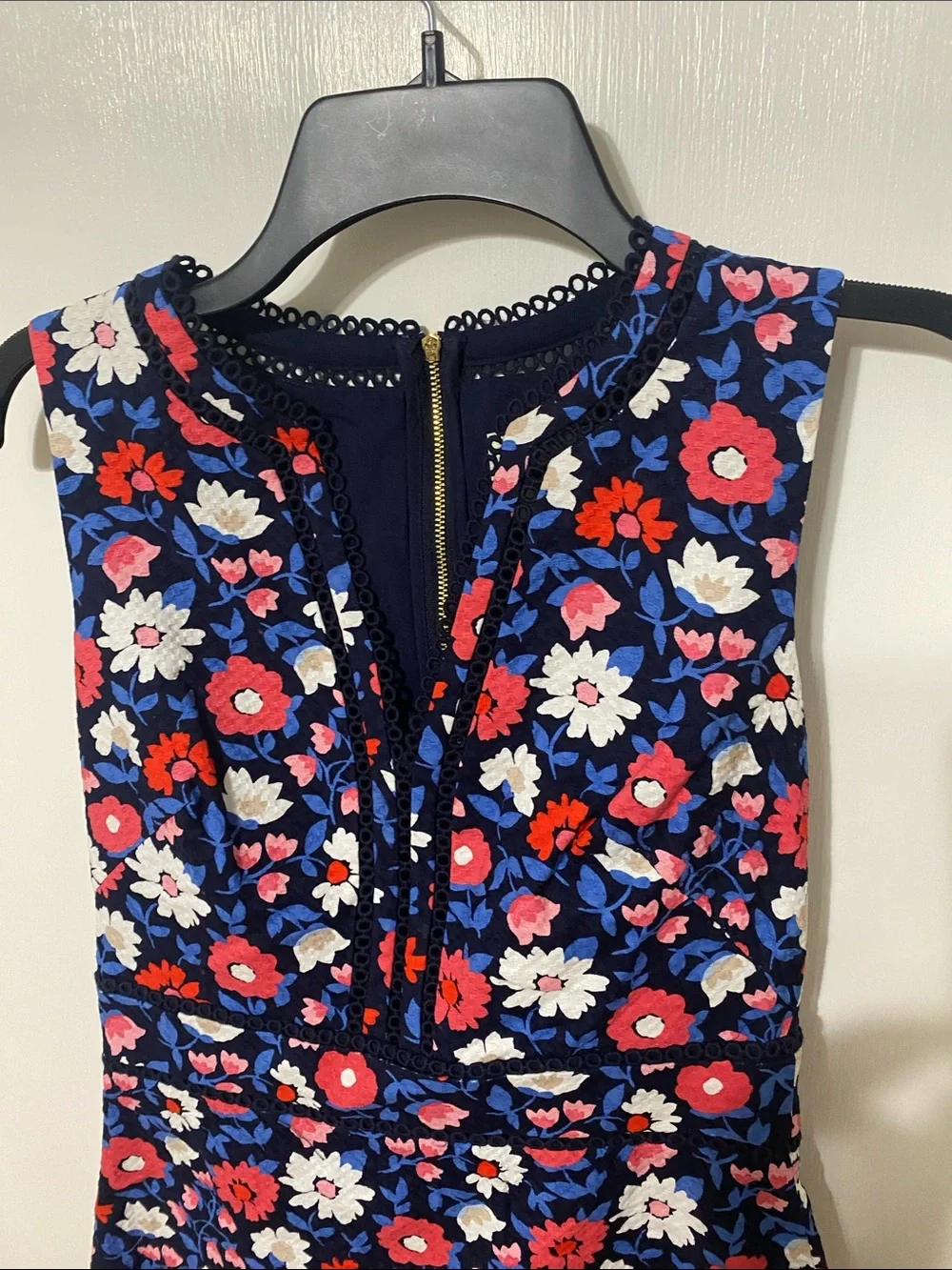 kate spade Navy Floral V-Neck Mini Dress with Red & White Blooms